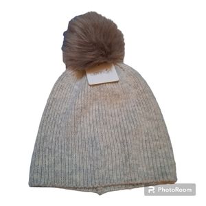 Lemon Pom Pom Faux Fur Knit Beanie NWT